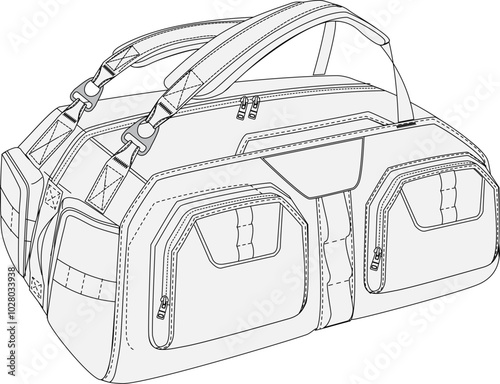 Convertible Duffle Bag Backpack Vector Flat Sketch Fashion Illustration CAD Template