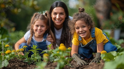 A family volunteering together at a community event.