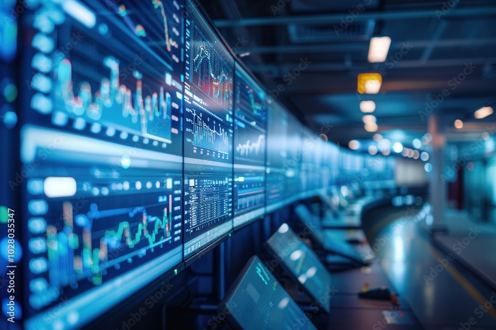 The control center is busy analyzing delivery data displayed on screens to optimize logistics and route planning. Generative AI The control center is busy analyzing delivery data displayed on screens to optimize logistics and route planning. Generative AI