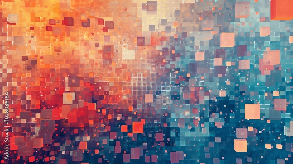 Fototapeta premium Abstract background forming from cubes floating in digital space with a blurry effect