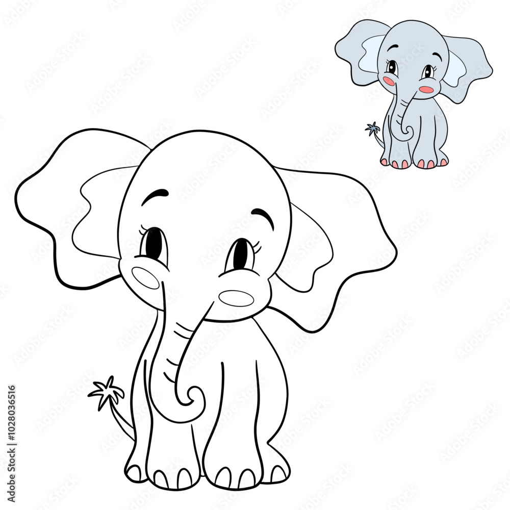 Simple coloring page animal elephant outline flat design illustration Simple coloring page animal elephant outline flat design illustration
