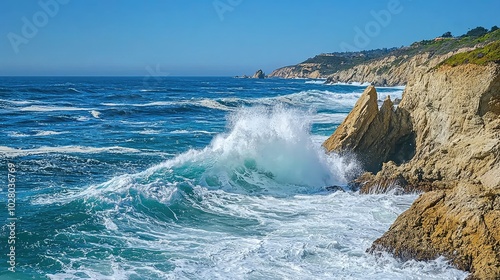 Dynamic Rugged Coastline with Waves Crashing