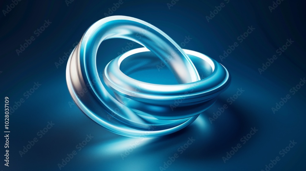 Fototapeta premium Abstract background with intertwined rings glowing on blue background
