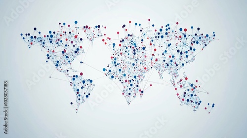 World Map Illustrated with Connected Colored Dots and Lines