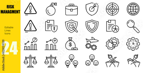 Risk Management Line Icons: Pixel Perfect and Editable Stroke, 64x64 photo