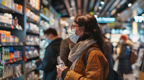 Wallpaper Mural Retail environment with shoppers wearing protective masks Torontodigital.ca