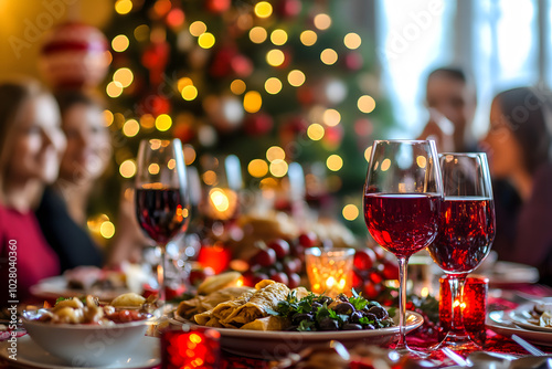 Traditional Mexican New Year's Eve dinner with festive decorations