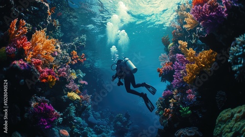 Wallpaper Mural Vibrant Scuba Diver Exploring Colorful Coral Reef Torontodigital.ca