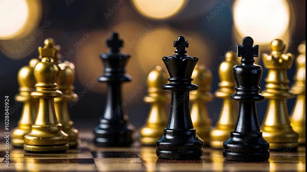 Black chess pieces winner on chess board game Black chess pieces winner on chess board game