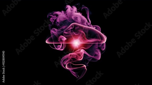 Purple and pink smoke with glowing light on black background