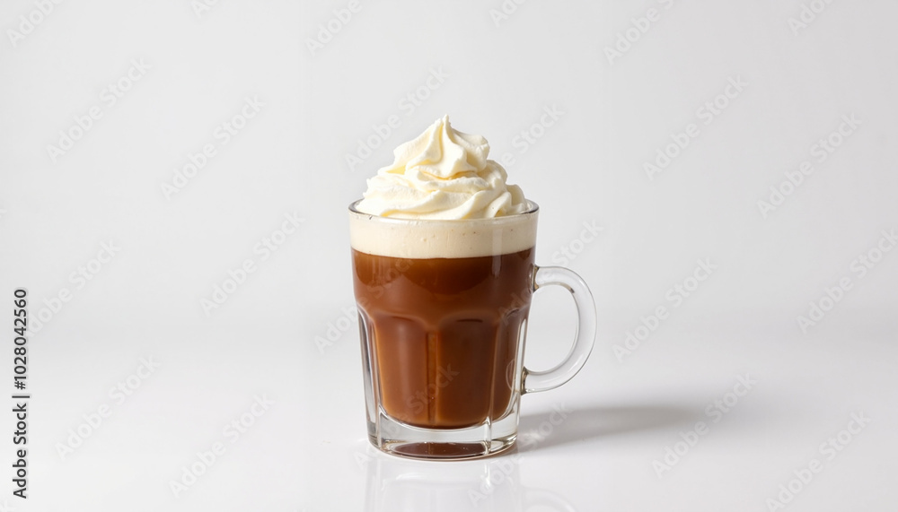 Delicious Irish coffee with whipped cream on a clean white background Delicious Irish coffee with whipped cream on a clean white background