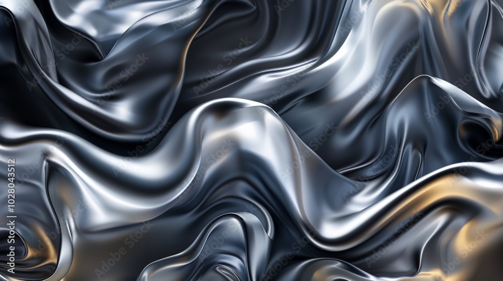 Metallic silver fabric flowing creating abstract wavy shapes background Metallic silver fabric flowing creating abstract wavy shapes background