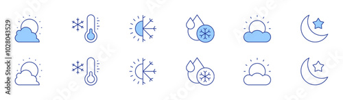 Weather icon set in two styles, Duotone and Thin Line style. Editable stroke. bright, cold water, temperature, weather, cloudy, moon