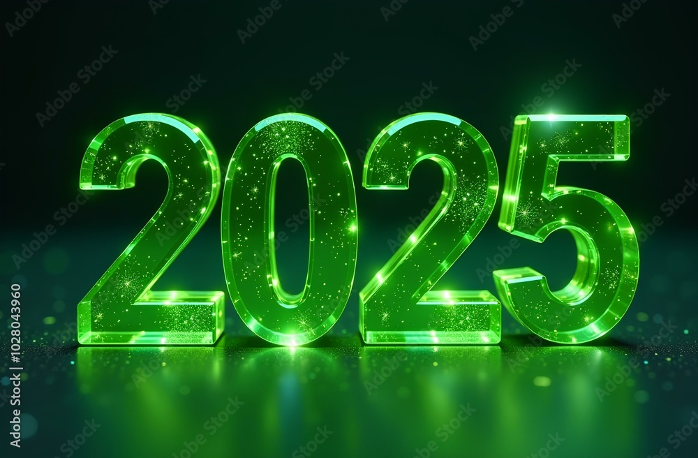 © Lolili - Green sparkling numbers for the year 2025 on a dark background. © Lolili - Green sparkling numbers for the year 2025 on a dark background.