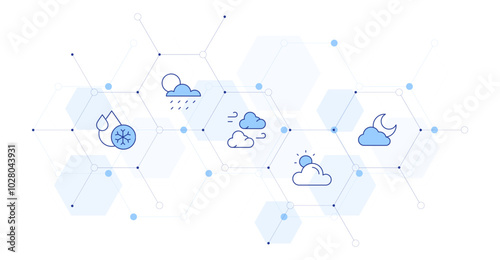 Weather Banner Vector Illustration with Icon Style in Between. Line Duotone icon. Containing cold water, weather, cloudy night, cloud, cloudy