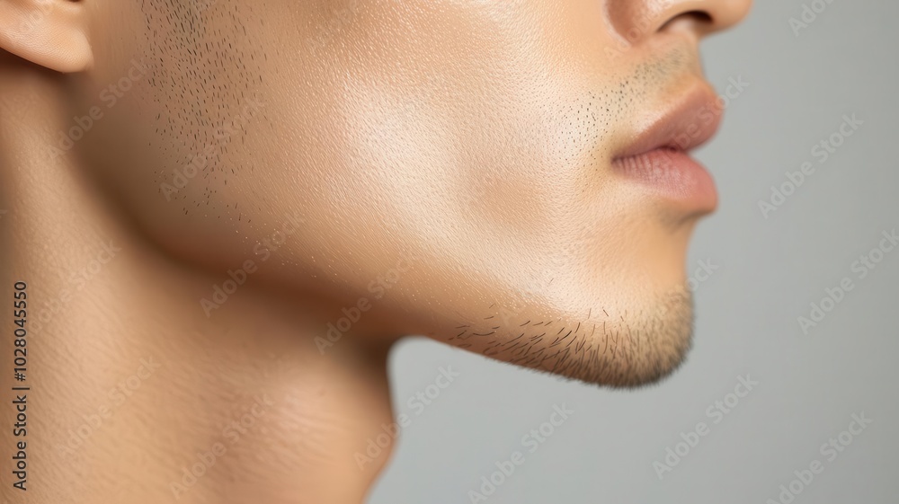 Closeup of an Asian man s face with smooth skin and subtle highlights along the cheekbones and nose subtle highlights, smooth skin, sharp features Closeup of an Asian man s face with smooth skin and subtle highlights along the cheekbones and nose subtle highlights, smooth skin, sharp features
