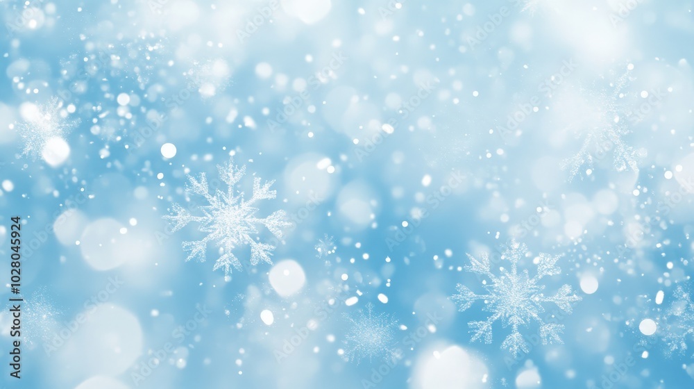 Glittering snowflakes against a serene winter background. Glittering snowflakes against a serene winter background.