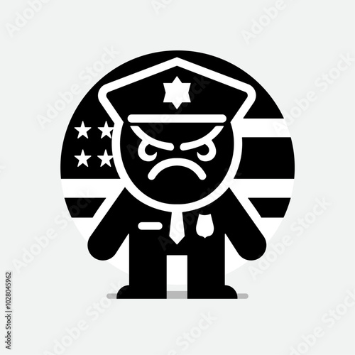 Angry Policeman Black Silhouette.
