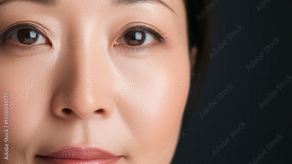 Closeup of an Asian man s face with smooth, healthy skin, under a soft glow of sunlight   smooth skin, sunlight glow, natural beauty
