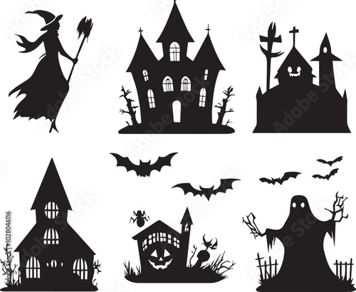 Silhouettes of horror halloween icons photo