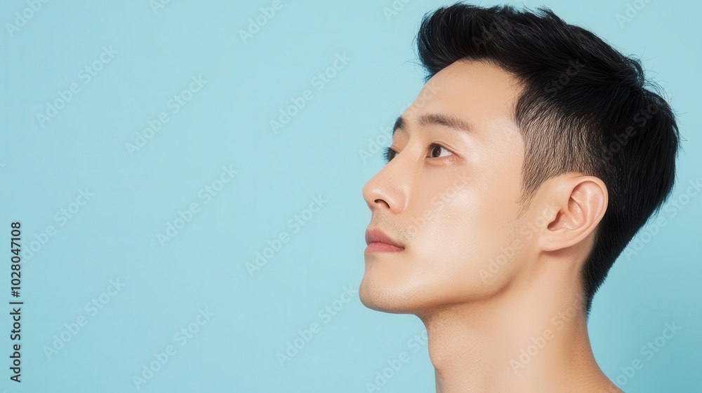 Closeup of an Asian man with perfectly smooth skin, cleanshaven and glowing under soft lighting smooth skin, cleanshaven, glowing face Closeup of an Asian man with perfectly smooth skin, cleanshaven and glowing under soft lighting smooth skin, cleanshaven, glowing face