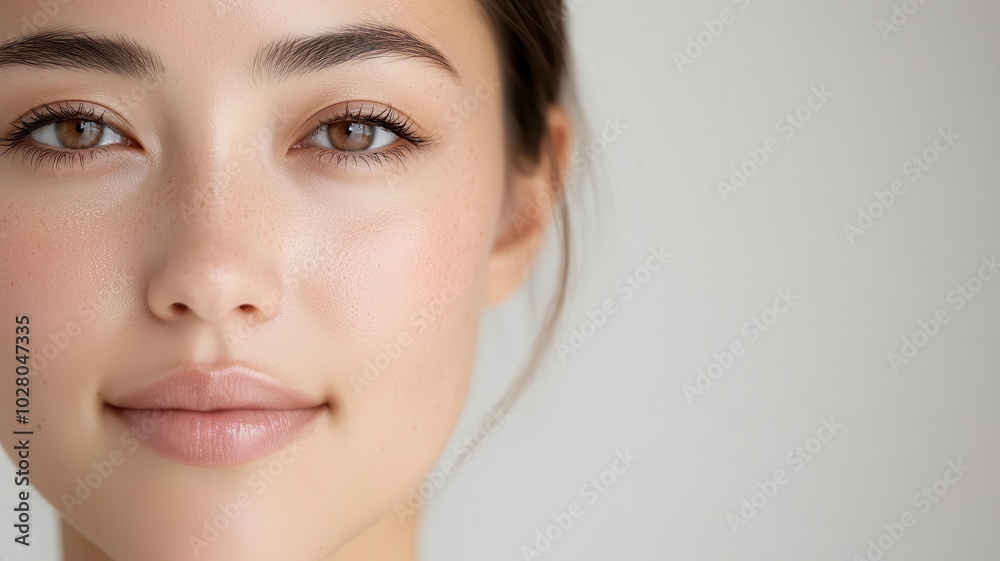 Closeup of an Asian woman s glowing, smooth skin, enhanced by natural outdoor lighting outdoor light, smooth complexion, glowing skin Closeup of an Asian woman s glowing, smooth skin, enhanced by natural outdoor lighting outdoor light, smooth complexion, glowing skin