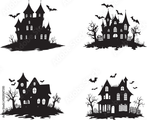 Halloween castle, Silhouettes of a haunted ghost house for halloween day