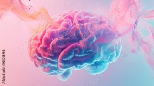 painted representation of a brain bright neon colours