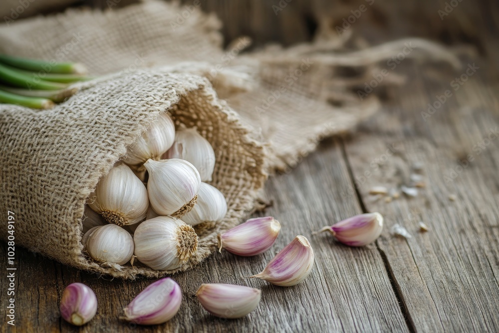 Garlic cloves on the rustic background. Selective focus. Shallow depth of field - generative ai Garlic cloves on the rustic background. Selective focus. Shallow depth of field - generative ai