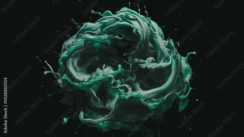 Obraz premium Abstract dark texture with green and grey splashes of ink