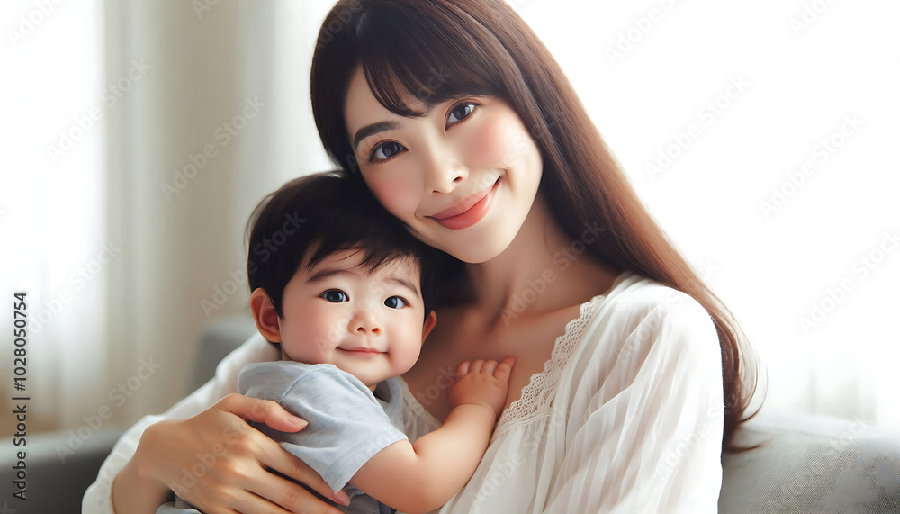 A loving mother cuddles her baby, showcasing the deep bond between parent and child A loving mother cuddles her baby, showcasing the deep bond between parent and child