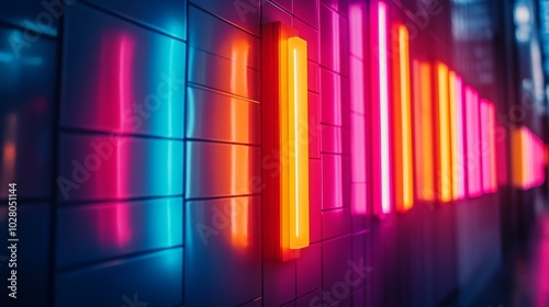 Close-up of neon lights in vivid patterns, abstract futuristic concept with energetic colors, modern technology, and artistic party poster vibe