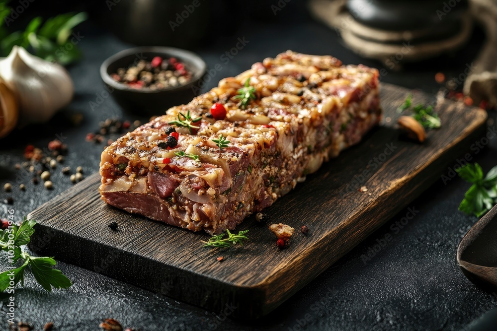 Minced pork and beef on a wooden board. Minced meat with spices on a dark background - generative ai Minced pork and beef on a wooden board. Minced meat with spices on a dark background - generative ai