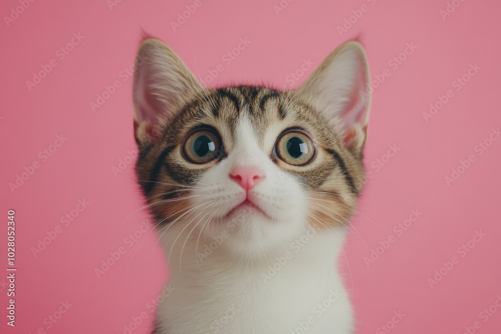 Shocked cat with big eyes isolated on simple background, funny animal expression, cute and surprised face Shocked cat with big eyes isolated on simple background, funny animal expression, cute and surprised face