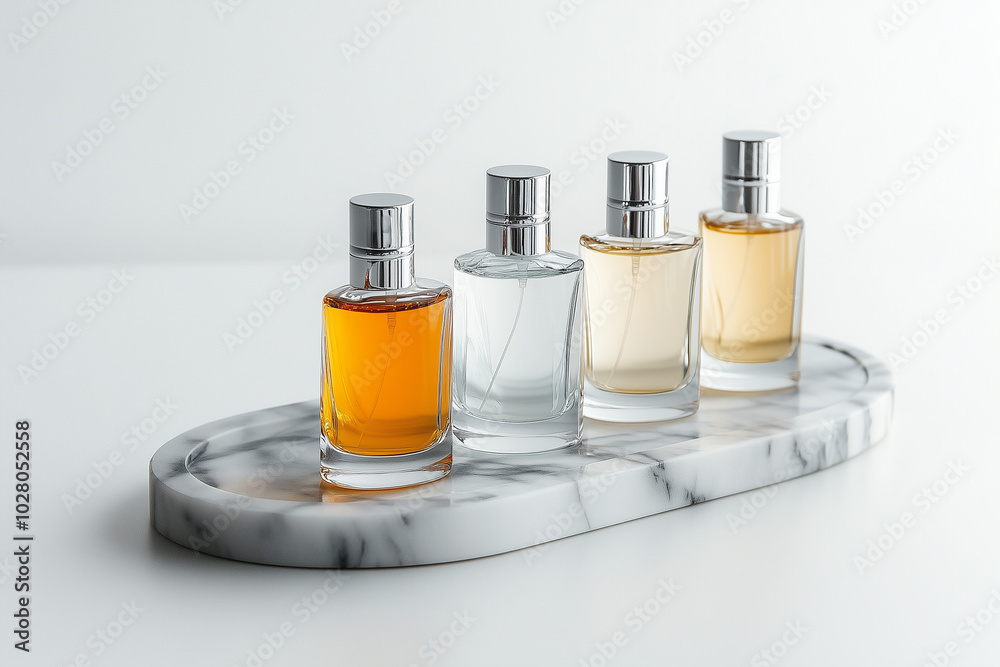 Elegant Display of Perfume Bottles on Marble Tray Elegant Display of Perfume Bottles on Marble Tray
