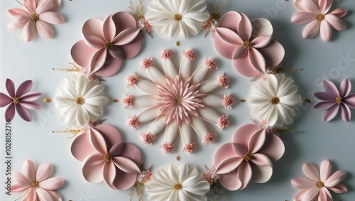 Wallpaper Mural Intricate Floral Mandala with Blush Pink, Ivory, and Lavender Petals in Delicate Symmetrical Arrangement with Golden Accents, Perfect for Elegant and Serene Decor Torontodigital.ca