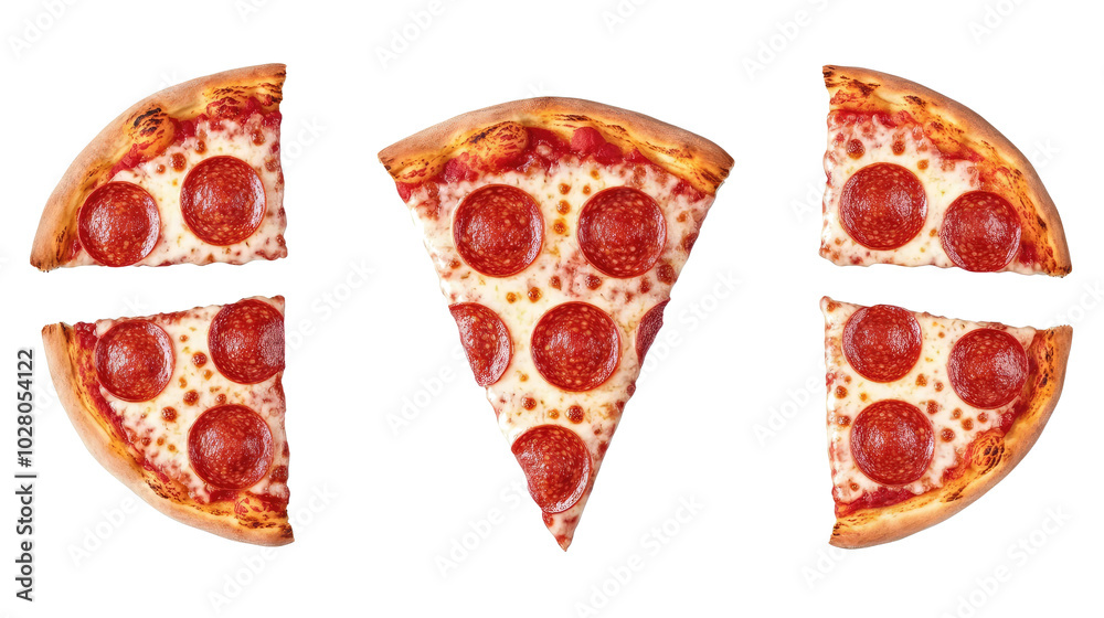 Delicious Pepperoni Pizza Slices Arranged on a White Background Generative AI Delicious Pepperoni Pizza Slices Arranged on a White Background Generative AI