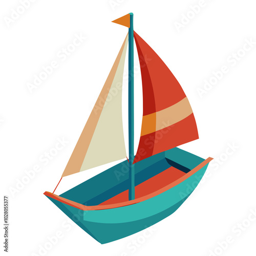 Sailing Away: A charming illustration of a sailboat, perfect for children's books, nautical themes, and summer designs. Its vibrant colors and simple design evoke feelings of adventure and freedom.