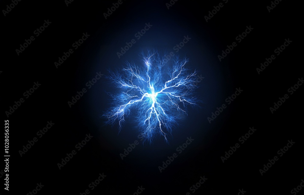 Bright blue electrical discharge shaped like a starburst against a dark background.