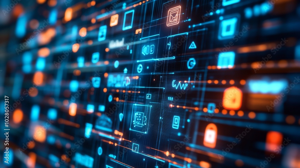 A digital interface filled with icons and graphics representing trendy technology innovations A digital interface filled with icons and graphics representing trendy technology innovations