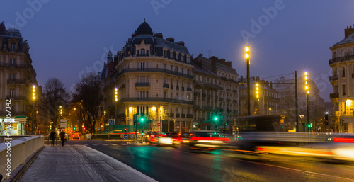 Nightlife of illuminated central Grenoble streets, France