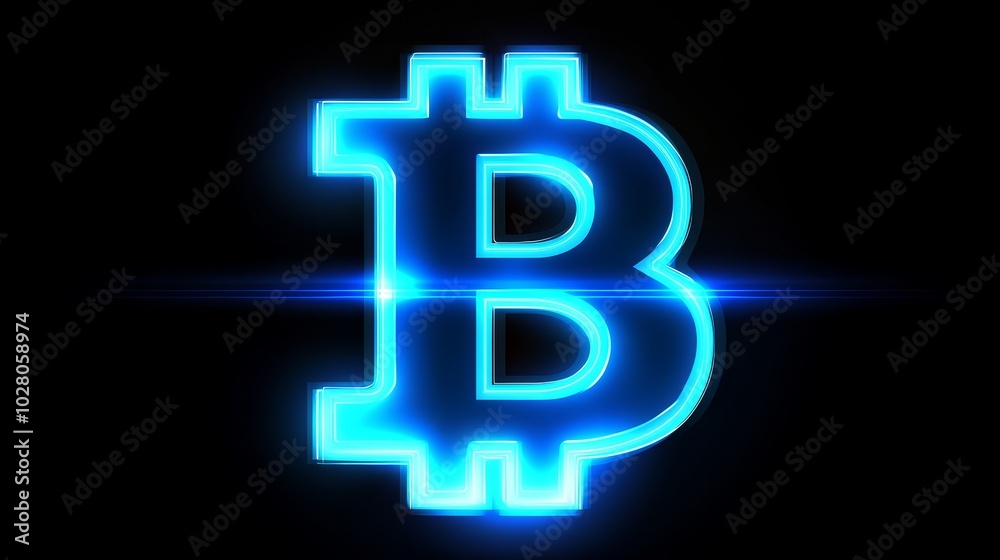 A futuristic digital depiction of a glowing Bitcoin symbol in neon blue, representing cryptocurrency and blockchain technology concepts for finance, digital economy, technological innovation themes A futuristic digital depiction of a glowing Bitcoin symbol in neon blue, representing cryptocurrency and blockchain technology concepts for finance, digital economy, technological innovation themes