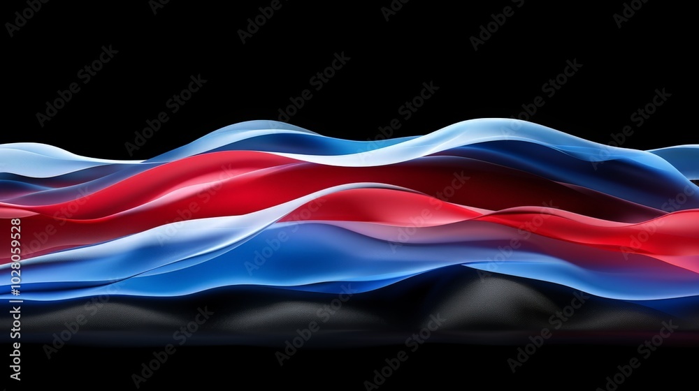 Fototapeta premium Wallpaper Abstract background with red white and blue waves flowing on a black background