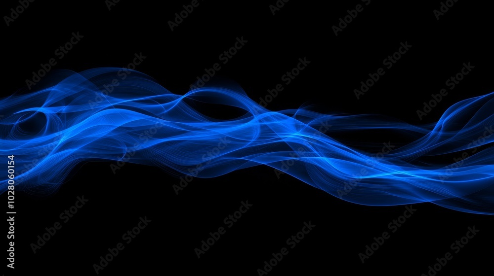 Modern Blue Flowing Wave with Dotted Particles on a Dark Background, Representing Dynamic Motion and Futuristic Technology Concepts, Perfect for Abstract Designs and Digital Artworks