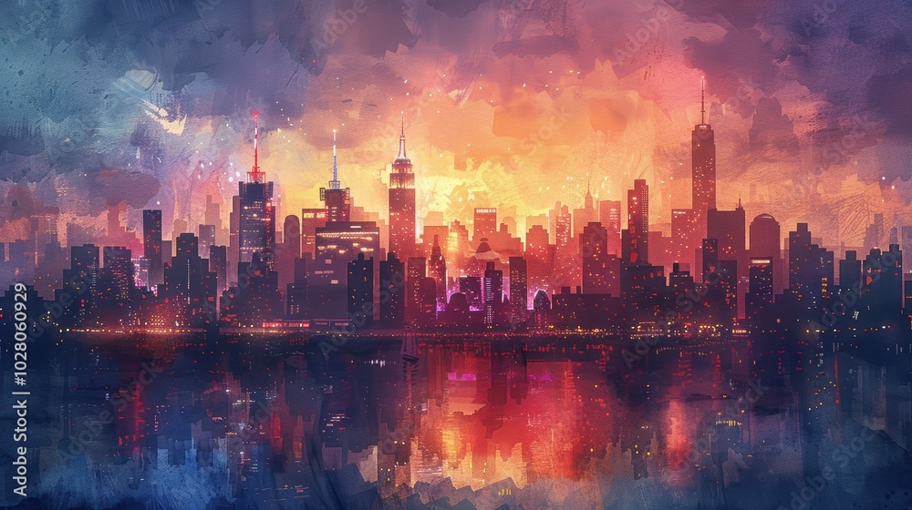 Fototapeta premium Vibrant Watercolor Illustration of New York City Skyline