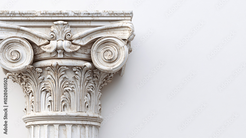 white marble greek column capital against a white wall white marble greek column capital against a white wall