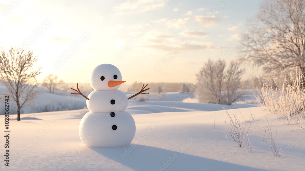 A cheerful snowman stands in a serene winter landscape, surrounded by soft snow and trees, capturing the beauty of the season. A cheerful snowman stands in a serene winter landscape, surrounded by soft snow and trees, capturing the beauty of the season.