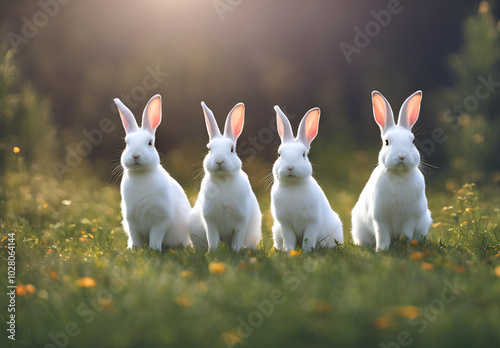 three rabbits in the field of the tree 