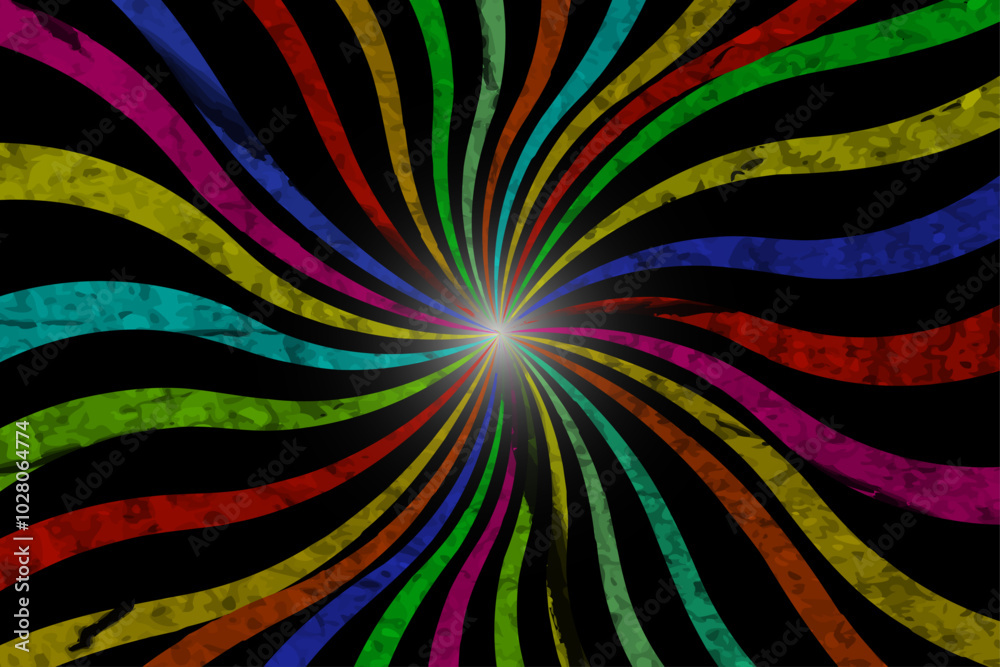 Abstract 3d fractal swirl sun rays pattern vector graphic to use for 90s poster, retro background, old style design projects. Retro style black colorful grunge background pattern vector design. Abstract 3d fractal swirl sun rays pattern vector graphic to use for 90s poster, retro background, old style design projects. Retro style black colorful grunge background pattern vector design.
