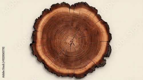 Cross section of tree trunk  isolated on white